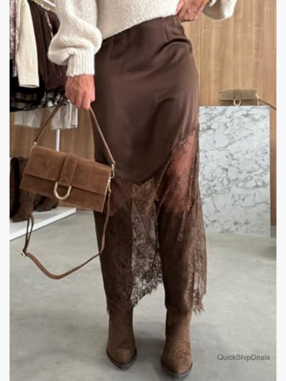 Silky Satin High Elastic Waist A-Line Patchwork Boho Maxi Skirt - Picture 2 of 7